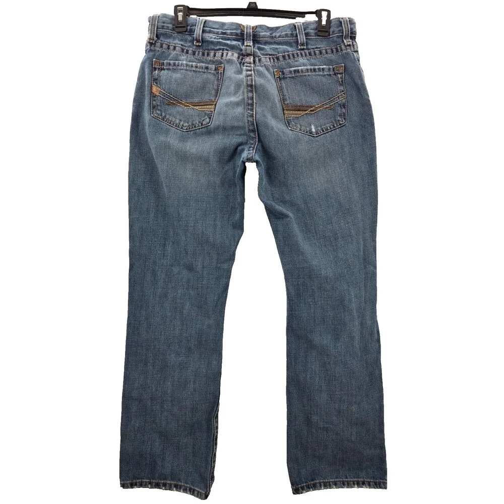 Ariat M4 Low Rise Bootcut Jeans Mens 36x 34 Medium Wash Distressed Cotton Denim